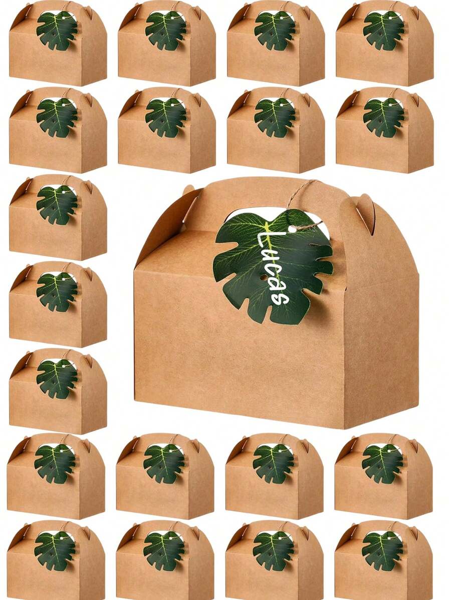 1/6/12/24 buah Kotak Hadiah Kertas Kraft, Motif Daun Palem, Dengan Pegangan Portabel, Cocok Untuk Permen, Kue, Camilan, dll., Untuk Pesta Lajang, Pesta Pernikahan, Pernikahan, Kotak Hadiah Ucapan Terima Kasih Tamu, Wadah Hadiah Pesta Tema Hutan Tropis Luar Ruangan - kotak kertas kraft - View 1