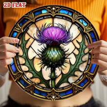 2D Flat, 1pc Acrylic Thistle Sunlight Catcher, Round Scottish Floral Wreath Wall Decor, Garden Gate Decoration, Farmhouse Thistle Sign, Floral Sunlight Catcher - C - View 11