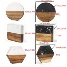 Heat Resistant Non-Slip Marble Acacia Wood Spliced Coasters, Round Square Hexagon Shapes Elegant Table Protector Pad For Hot Mugs Cookware, Compact Decor Accessory Suitable For Home Kitchen Dining Table Daily Household Dining Scenes - Multicolor - View 6