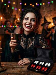 1/4 Pairs Of Halloween Vampire Zombie Dentures (Includes Solid Teeth Glue), Spoof Denture Toys, Party Dentures, Fang Makeup, Dance Party Denture Accessories Makeup Props, Role Playing Party Vampire Braces, Giving Gifts To Others Halloween Gifts - A - View 8