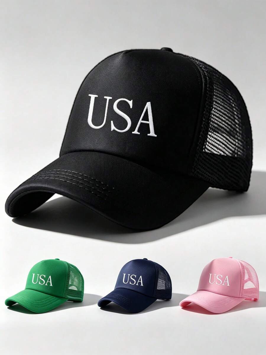 1件裝「USA」印花卡車司機棒球帽,可調節扣環,圖案設計,夏季海灘度假旅行中性帽子 - 彩色 - 查看 1