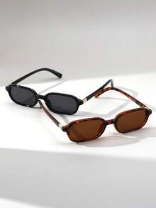 2 Pairs Women's Rectangular PC Material Small Frame Retro Versatile Street Style Runway Pose Fashion Glasses Set - 2 Items (Tofu Pudding Tea + Black) - View 12