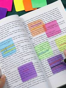 160 Hojas de Notas Adhesivas Transparentes, 8 Paquetes de Color Aleatorio PET Autoadhesivo Bloc de Notas, Notas Translúcidas para Lectura y Resaltado, Regreso a la Escuela - Multicolor - Ver 3