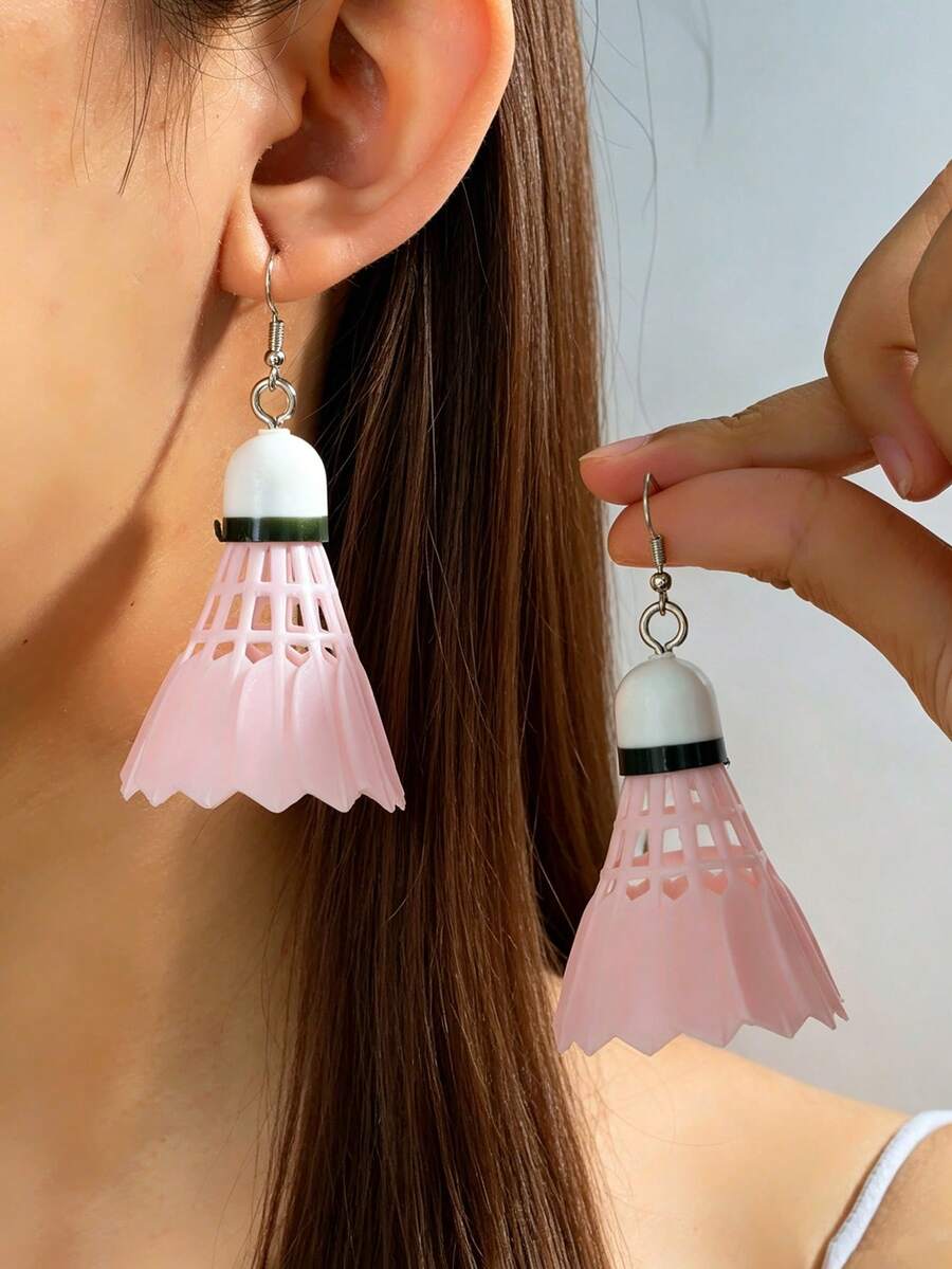 1 Pair Sports Style Badminton Pendant Earrings, Novel Creative Casual Party/Hip-Hop Earring - Baby Pink - View 1