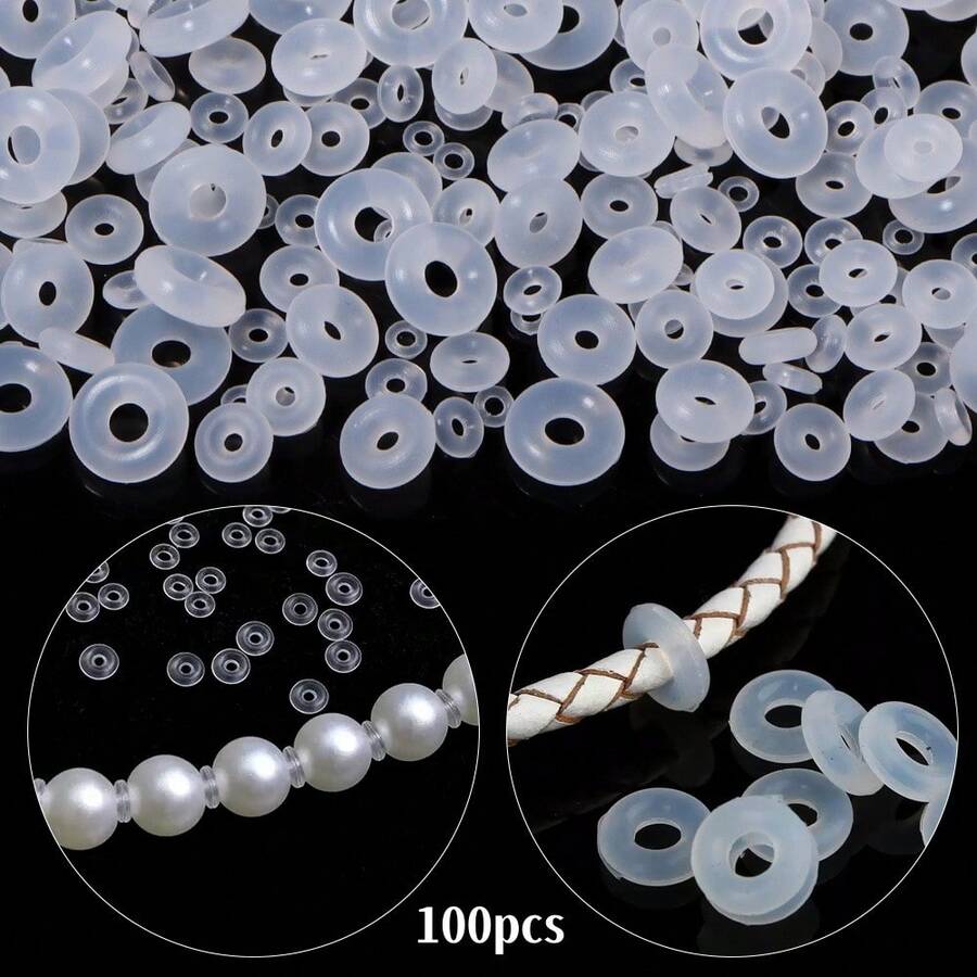 100個矽膠定位環 2-7mm 多尺寸白色透明矽膠扣 DIY 手作串珠項鍊手鍊固定配件 吊墜/耳環/髮飾連接件 手工材料