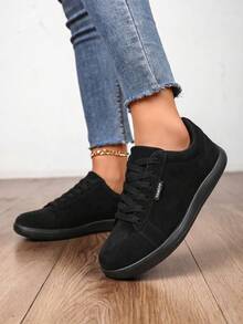 Women's Plus Size Wide Fit Minimalist Casual Sneakers, Soft & Bouncy Barefoot Feel, Versatile Daily Commute & Weekend Outing Shoes - Black - View 4