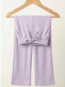 Blogueirinha Children's Wide Leg Pants In Ribbed Cotton Fabric With Pocket, Comfortable And Soft - Lilac - View 1