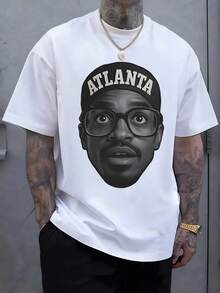 Urban Portrait Of A Man With Glasses And A Cap From Atlanta Celebrating Hip Hop Culture And The City's Unique Energy On This Men's T-Shirt - 白色 - 查看 1