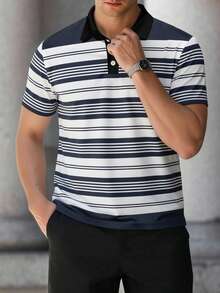 男士商務休閒短袖不對稱條紋 Polo 衫 - 彩色 - 查看 3