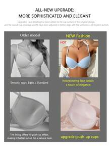 2 Peças Sutiã Push Up de Renda Sólida Feminino, Lingerie com Aro, Copos Push-Up com Efeito de Levantamento, Adequado para Uso Diário em Casa. - Multicolorido - Visão 2