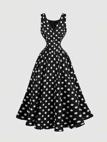 MOD Vestido midi en beige con cuello vuelto, cierre de botones delantero y cintura ceñida - Negro - Ver 1