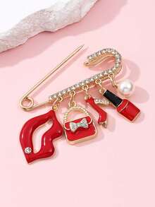 1pc Luxury Rhinestone Makeup Theme Brooch, Lipstick Handbag High Heel Pendant Pin, Versatile Anti-Exposure Clothing Accessory, Niche Exquisite Women's Brooch Gift - Multicolor - View 3