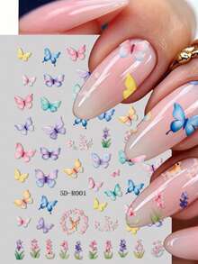 Pegatinas de uñas 5D Y2K con mariposa en relieve, calcomanías de uñas con diseño 3D colorido, deslizadores de uñas con flores de primavera, color macaron 5D Y2K en relieve - Multicolor - Ver 1