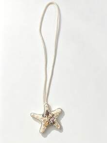 1pc Bohemian Style Handmade Silk Shell Rhinestone Ocean Starfish, Turtle, Whale, Conch Shell Rhinestone Broken Shell Bag Charm, Suitable For Vacation Style Straw Bag, Tote Bag Decoration - Beige - View 4