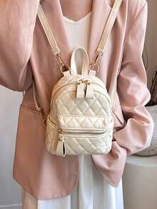 1pc PU Fabric Embroidery Thread Quilted Mini All-Purpose Casual Back Pack - White - View 1