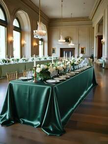 1pc Rectangular Tablecloth, Non-Fading Satin Tablecloth, Suitable For High-End Hotel Banquets, Wedding Banquets, Restaurant Party Decorations - Dark Green - View 5