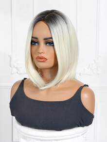 FIVE STARS Elegant Mid-Length Straight Wig With Bangs - Rose Net Cap, Heat-Resistant Synthetic Fiber, Wigs For Women,For Daily,Party,Cosplay,Halloween HOT - Multicolor - View 7