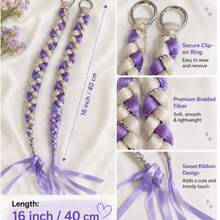 2PCS 24inch Lavender Ombre/ White+Purple BOHO Braiding Hair Extensions With Removable Metal Rings, Y2K Style Braided Ponytail Extension For Women Braid Hair Pieces Pre Braided Hair Accessories Set For Festival Rave Cosplay Or Daily Wear - Mauve Purple - View 6