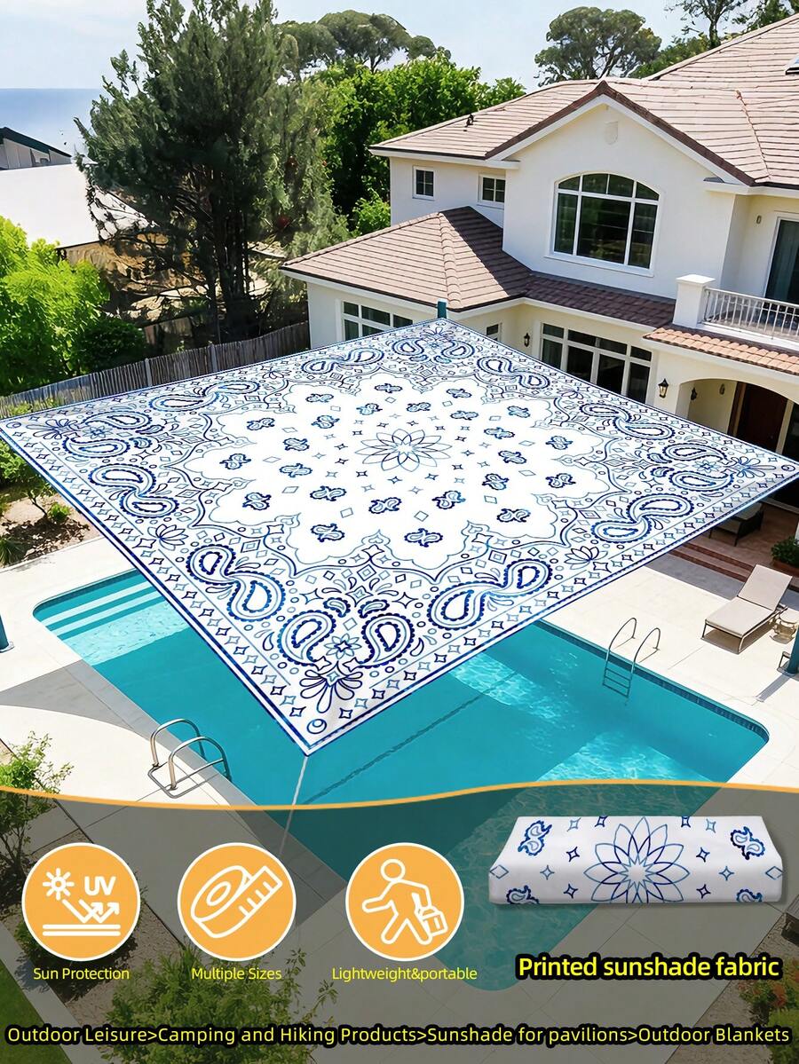 1PC Outdoor Thickened Waterproof Sun-Proof Gradient Mandala Flower Green Bohemian Pattern Garden Patio Canopy Beach Sunshade Awning With Rope (Frame Not Included) - Multicolor - View 1