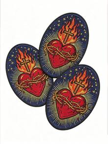 1pc/2pcs/3pcs/4pcs Religious Sacred Heart Patch Jesus Cross Embroidered Iron On - Multicolor - View 12
