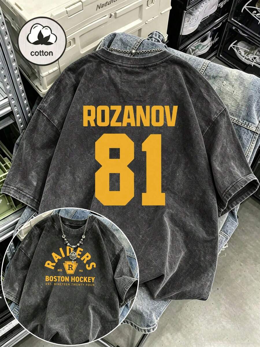 Shane Holland Vs. Ilya Rozanov Vintage Washed Women Casual Loose Cartoon Print Short Sleeve T-Shirt, Suitable For All Seasons Black Summer - Black - View 1