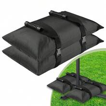2 piezas de bolsas de arena negras impermeables y a prueba de viento con 2 bolsas transparentes, bolsas de peso base portátiles universales de tela Oxford para camping al aire libre - Negro - Ver 1