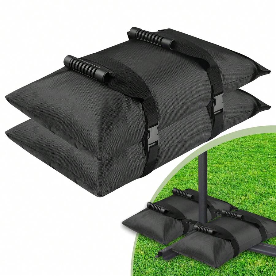 2 piezas de bolsas de arena negras impermeables y a prueba de viento con 2 bolsas transparentes, bolsas de peso base portátiles universales de tela Oxford para camping al aire libre - Negro - Ver 1