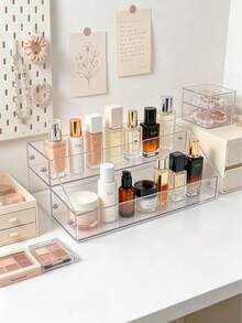 1 pieza Estante de almacenamiento de cosméticos de acrílico transparente multicapa, organizador de tocador de escritorio para cuidado de la piel, lápiz labial, sombra de ojos y perfume - transparente - Ver 6