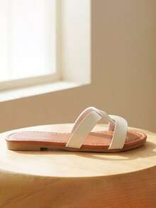 Summer New - Beige Children's Flip Flops, Single Strap Design, Caramel Sole. Gentle And Elegant Style. - White - View 6