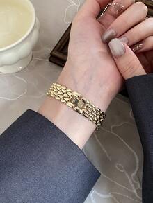 1pc Women's Elegant Gold Bracelet Watch, Small Durable Fashion Square Dial, Charming Gift, Suitable For Daily Wear - Gold - View 7