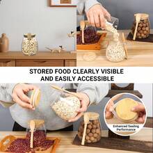 1/2/4PCS 600ML-Glass Spice Jars Set With Bamboo Lids & Spoons, Airtight Glass Storage Containers For Coffee Beans, Sugar, Candy, Tea, Kitchen Food Organizer - Clear - View 4