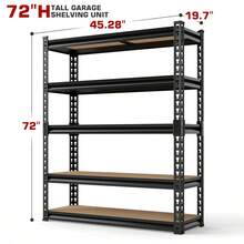 LEO IRIS [3/5 Tier Metal Rack] Heavy Duty 3/5 Tier Metal Storage Rack | 500/2000 Lb Adjustable Shelving Unit With Easy 10-Min Assembly | Floor-Standing Design For Kitchen, Garage, Basement (29.5"X15.7"X15.7", 60"X28"X12", 72"X35.5"X15.8", 72"X45.3"X19.7") - 黑色 - 查看 5