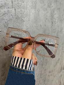 2pcs Women's Square Thick Frame Glasses Suitable For Daily Wear - 2pcs (Black + Tea) - View 4