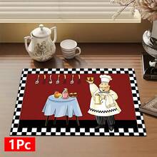 1pc Home Decor Chef Pattern Printed Dish Drying Mat, Absorbent Countertop Mat For Espresso Machine, Sink Drain Mat, Kitchen And Bathroom Supplies - Multicolor - View 13