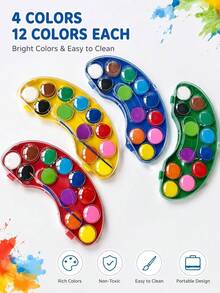 12 Color Solid Watercolor Paint Set, Vibrant, Water-Soluble Painting Tool, Built-In Brush, Dust-Proof Sealed Box, 4 Color Options: Red, Yellow, Blue, Green, Lightweight And Portable Travel Art Tool, Suitable For Sketching, Doodling And Handicrafts, Beginner Use, Especially Suitable For Indoor And Outdoor Painting Creation - Solid Watercolor Paint Set - View 2