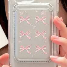 1pc Ballet Style Pink Bow Magnetic Card Holder PU Leather Compatible With IPhone 16 Pro Max, 15, 17 Pro - Multicolor - View 6