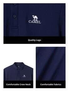 CAMEL CROWN 男士户外速干T恤，夏季防紫外线短袖Polo衫，吸湿排汗，抗皱 - 藏蓝色 - 查看 4
