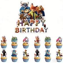 Decoraciones de pastel de cumpleaños con tema de animales lindos, decoración de pastel de estilo de dibujos animados, adecuado para fiestas de cumpleaños y fiestas temáticas - Ver 2