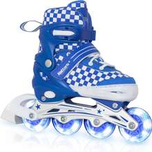 Adjustable Inline Skates For Kids Teens, PU Wheels Blades Roller Skates With Checkerboard Design For Boys Girls - Blue - View 1