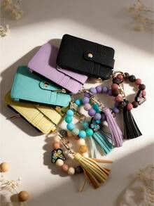 1 Pieza Cartera de Muñeca para Mujeres con Llavero – Tarjetero RFID Cartera Pequeña de Muñeca con Anillo para Llaves - Multicolor - Ver 10