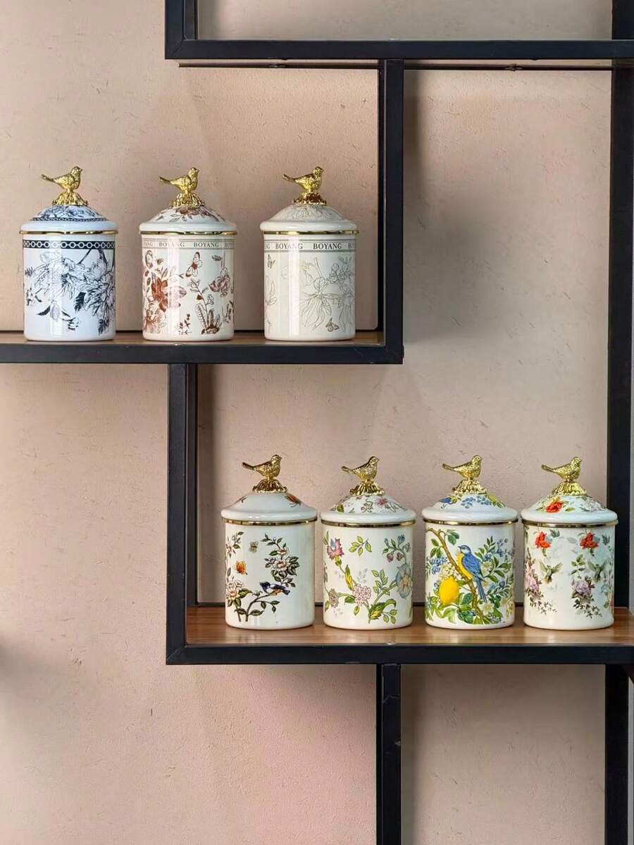 1 Set Luxury Enamel Storage Jars With Lids, Household & Office Tea/Coffee Canister, Ceramic Storage Jars, Gift For Elders And Relatives