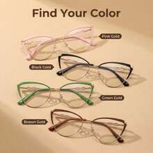 1 Pair Cat Eye Metal Fashion Rhinestone Decor Clear Lens Glasses - Gold - View 5