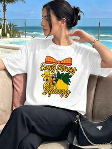 Camiseta Easy Peasy Lemon con estampado gráfico. Estilo casual, transpirable, estampado gráfico único. ?Novedad! - Blanco - Ver 1