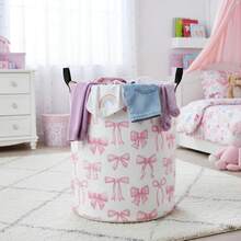 Pink Bowknot Laundry Hamper Basket Baby Hamper For Nursery Boy And Girl Cute Kids Toys Storage Bin Organizer Boho Room Decor - Pink - View 6