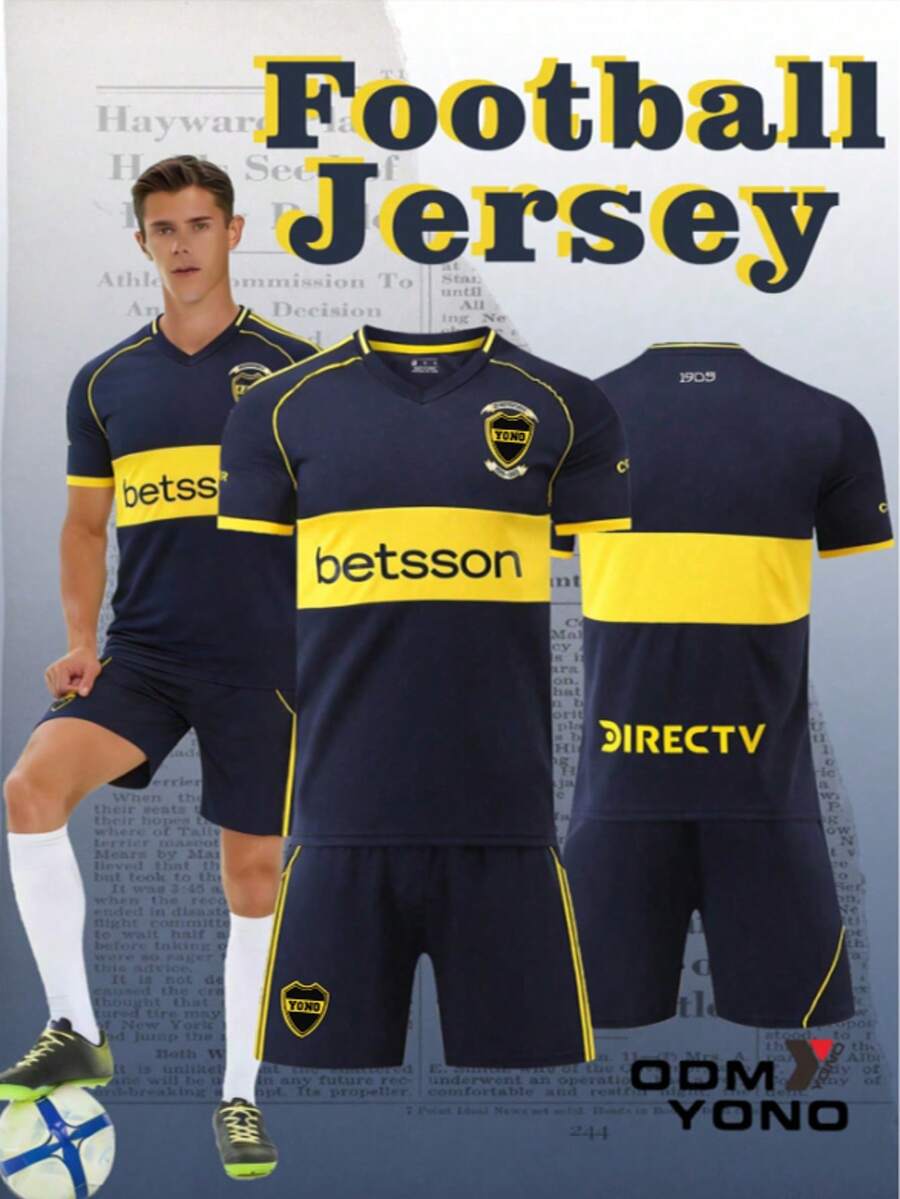 Men's Football Jersey Suits, Red Color, Breathable & Comfortable, Fashionable Outdoor Sports, Suitable For World Cup Football Spring Fall - Navy Blue - View 1