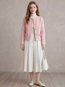 2026 Autumn/Winter New Wool Blend Jacket, Fresh & Compact, Versatile Double-Breasted Solid Color Coat - Baby Pink - View 6
