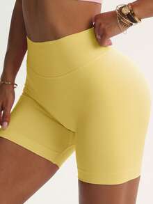 高腰塑身短裤，隐形提拉紧身短裤，曲线骑行短裤，女士平角内裤，收腰设计，加大码曲线款，黑色短裤，运动短裤，紧身短裤，女士健身短裤 - 薑色 - 查看 3