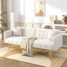 Multifunctional Two-Seater Sofa Bed With Bed Function, Adjustable Backrest, And Multi-Position Armrests. Modern Folding Sofa Bed For Living Room - Velvet Upholstery. Spacious Sleeping Area. - White - View 3
