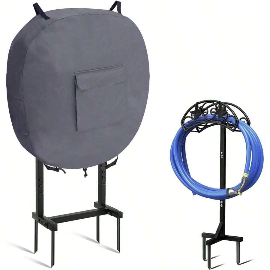 Garden Hose Holder Cover Hose Rack Metal Hose Stand 600D Oxford Cover With Shrink Cord (Gray) - B - View 1