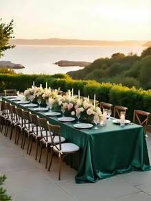 1pc Rectangular Tablecloth, Non-Fading Satin Tablecloth, Suitable For High-End Hotel Banquets, Wedding Banquets, Restaurant Party Decorations - Dark Green - View 10